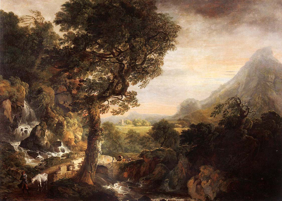 Mountainous Landscape with Travellers at a Bridge